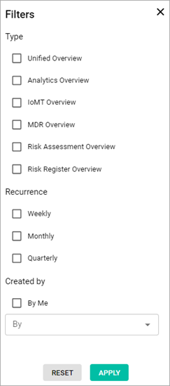 Filters panel